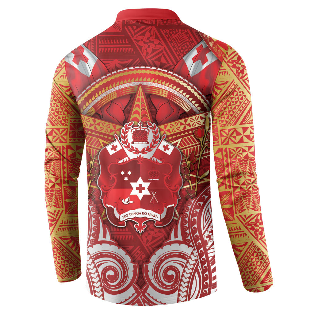 Tonga King's Birthday Button Sweatshirt Gold Royal Crown Tribal Patterns