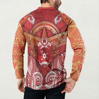 Tonga King's Birthday Button Sweatshirt Gold Royal Crown Tribal Patterns