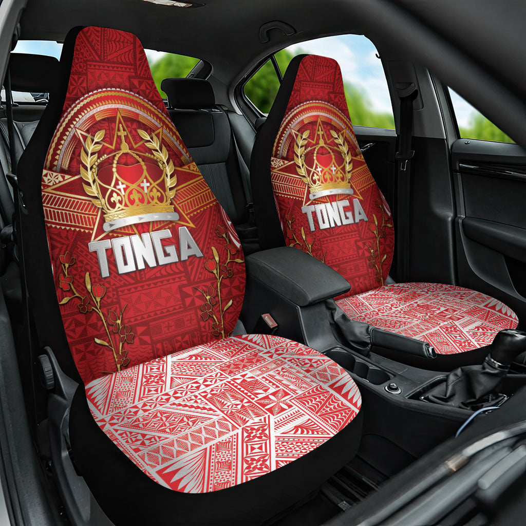 Tonga King's Birthday Car Seat Cover Gold Royal Crown Tribal Patterns DT05 One Size Red - Polynesian Pride