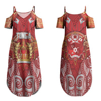 Tonga King's Birthday Couples Matching Summer Maxi Dress and Long Sleeve Button Shirt Gold Royal Crown Tribal Patterns DT05 - Polynesian Pride