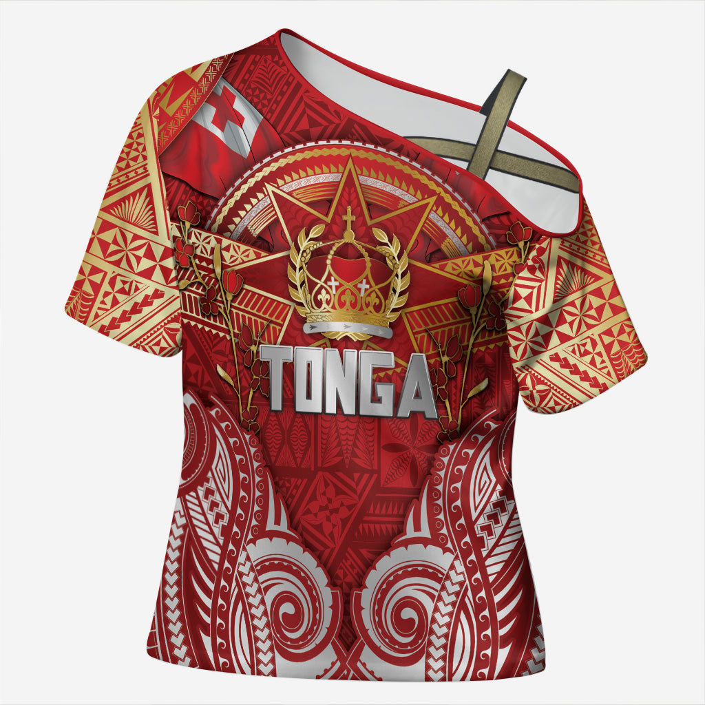 Tonga King's Birthday Cross Shoulder Shirt Gold Royal Crown Tribal Patterns