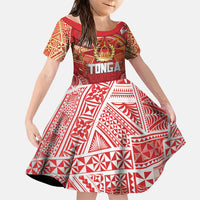 Tonga King's Birthday Family Matching Mermaid Dress and Hawaiian Shirt Gold Royal Crown Tribal Patterns DT05 Daughter's Dress Red - Polynesian Pride