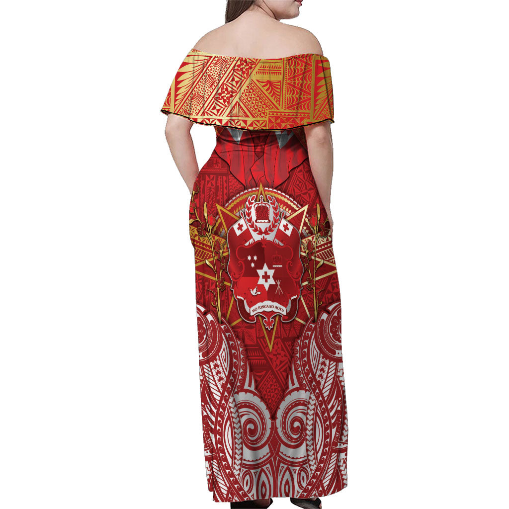 Tonga King's Birthday Family Matching Off Shoulder Maxi Dress and Hawaiian Shirt Gold Royal Crown Tribal Patterns DT05 - Polynesian Pride