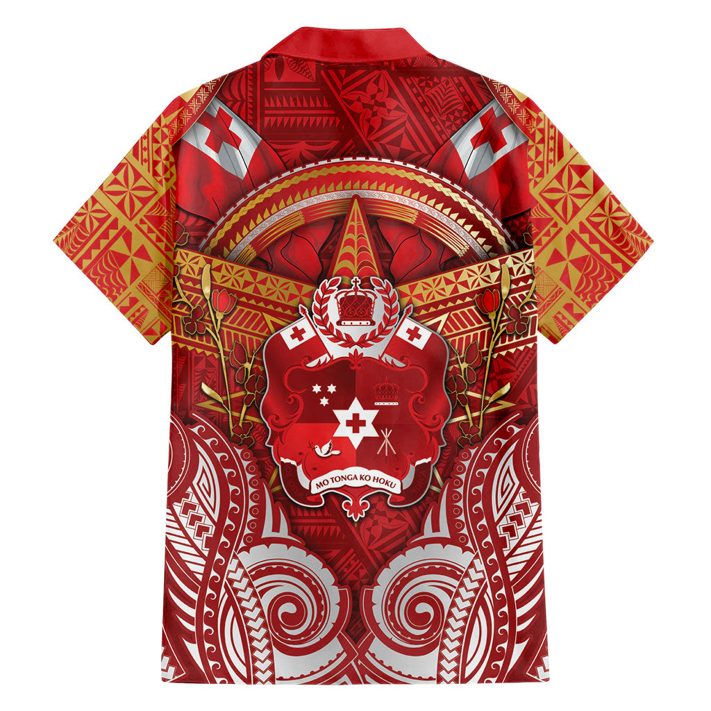 Tonga King's Birthday Family Matching Short Sleeve Bodycon Dress and Hawaiian Shirt Gold Royal Crown Tribal Patterns DT05 - Polynesian Pride