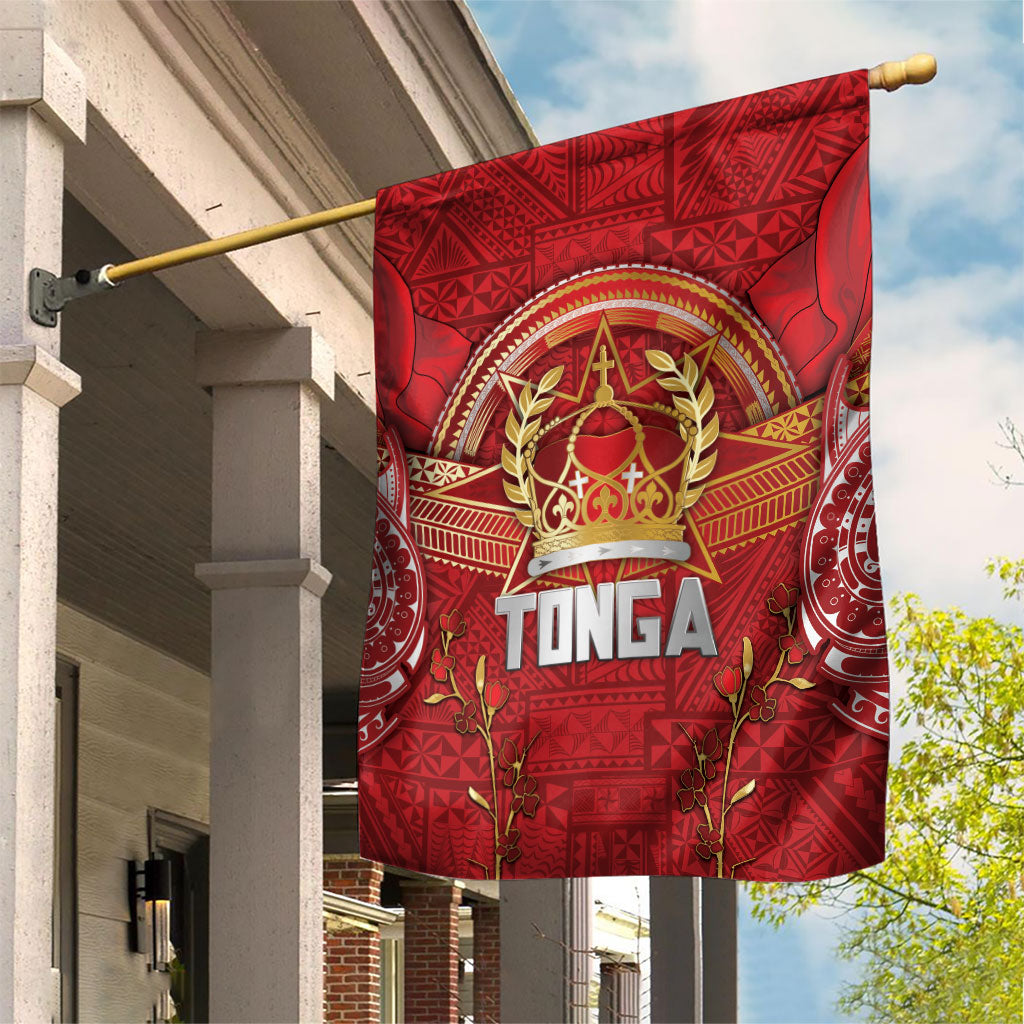 Tonga King's Birthday Garden Flag Gold Royal Crown Tribal Patterns DT05 House Flag Red - Polynesian Pride