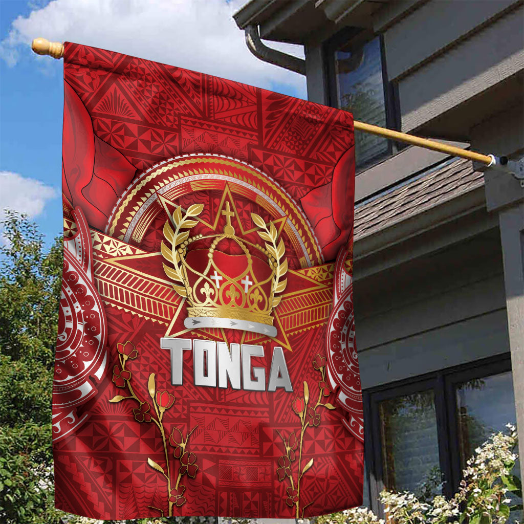 Tonga King's Birthday Garden Flag Gold Royal Crown Tribal Patterns