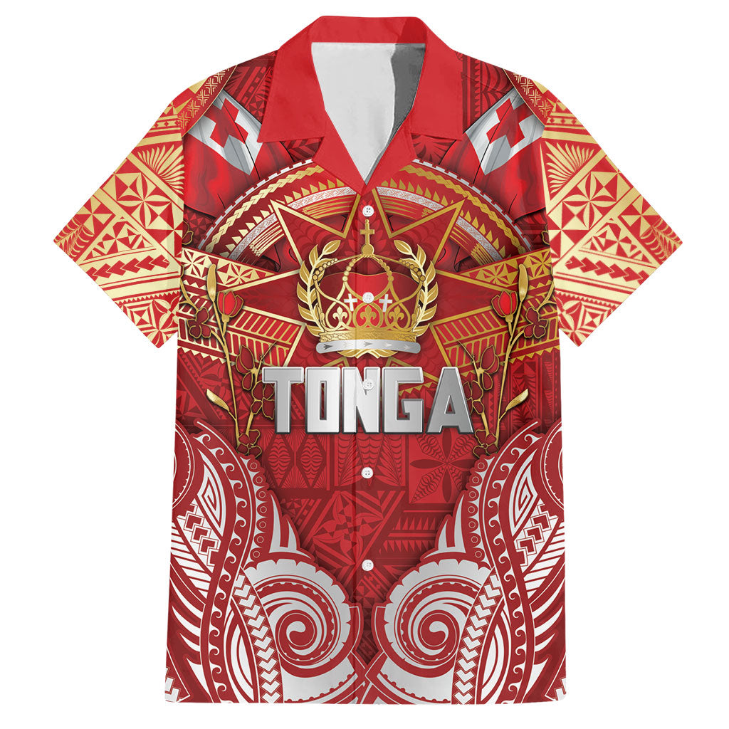 Tonga King's Birthday Hawaiian Shirt Gold Royal Crown Tribal Patterns DT05 Red - Polynesian Pride