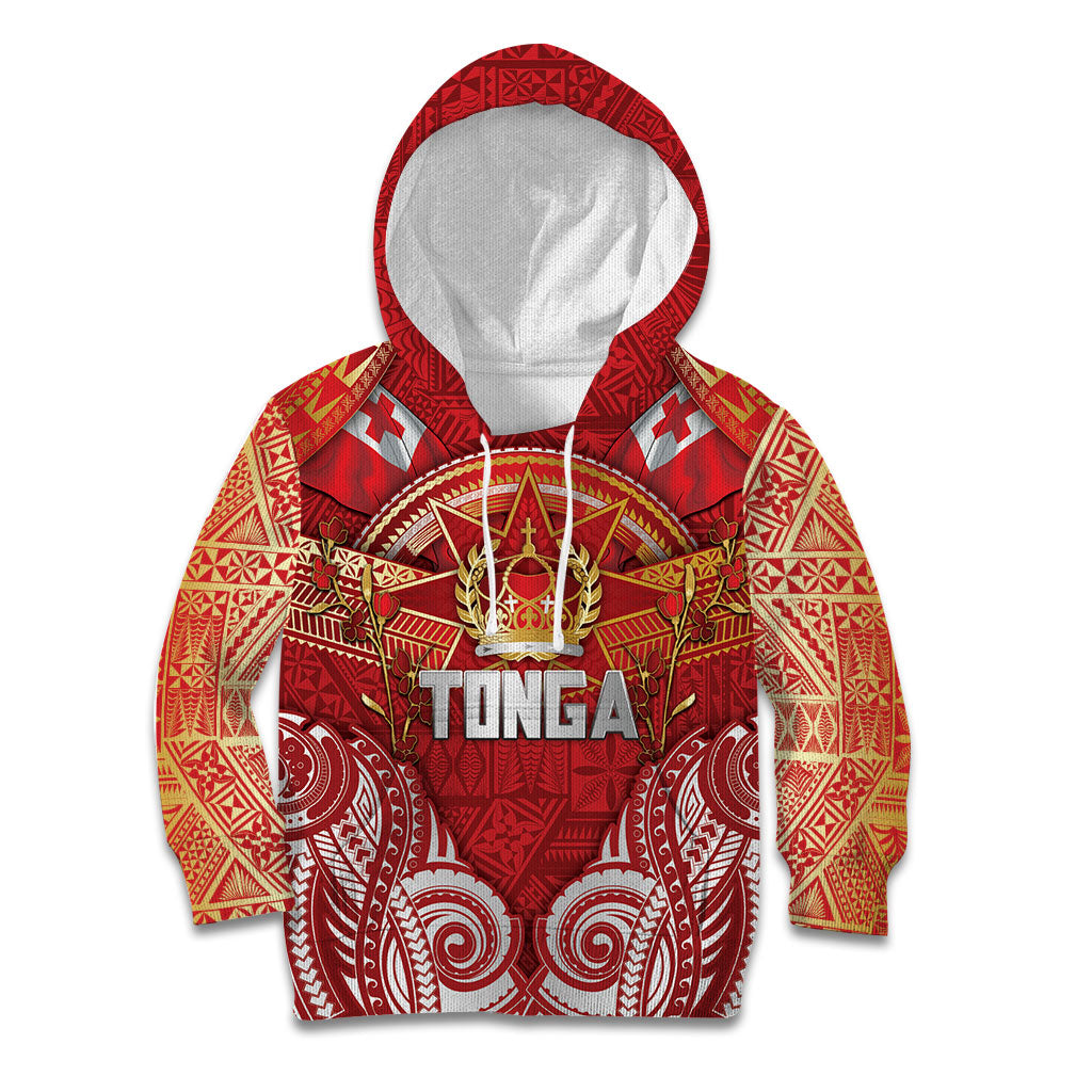 Tonga King's Birthday Kid Hoodie Gold Royal Crown Tribal Patterns