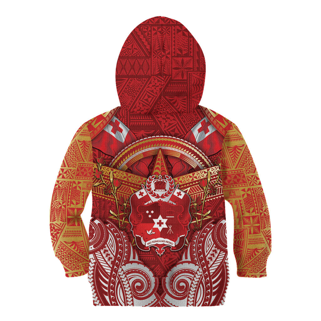 Tonga King's Birthday Kid Hoodie Gold Royal Crown Tribal Patterns