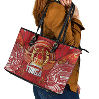 Tonga King's Birthday Leather Tote Bag Gold Royal Crown Tribal Patterns