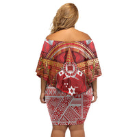 Tonga King's Birthday Off Shoulder Short Dress Gold Royal Crown Tribal Patterns