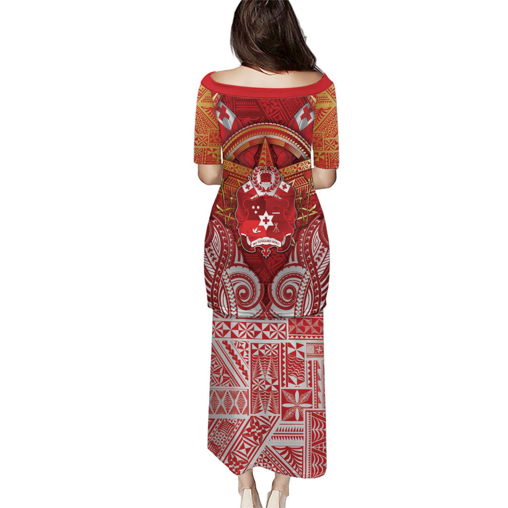 Tonga King's Birthday Puletasi Gold Royal Crown Tribal Patterns