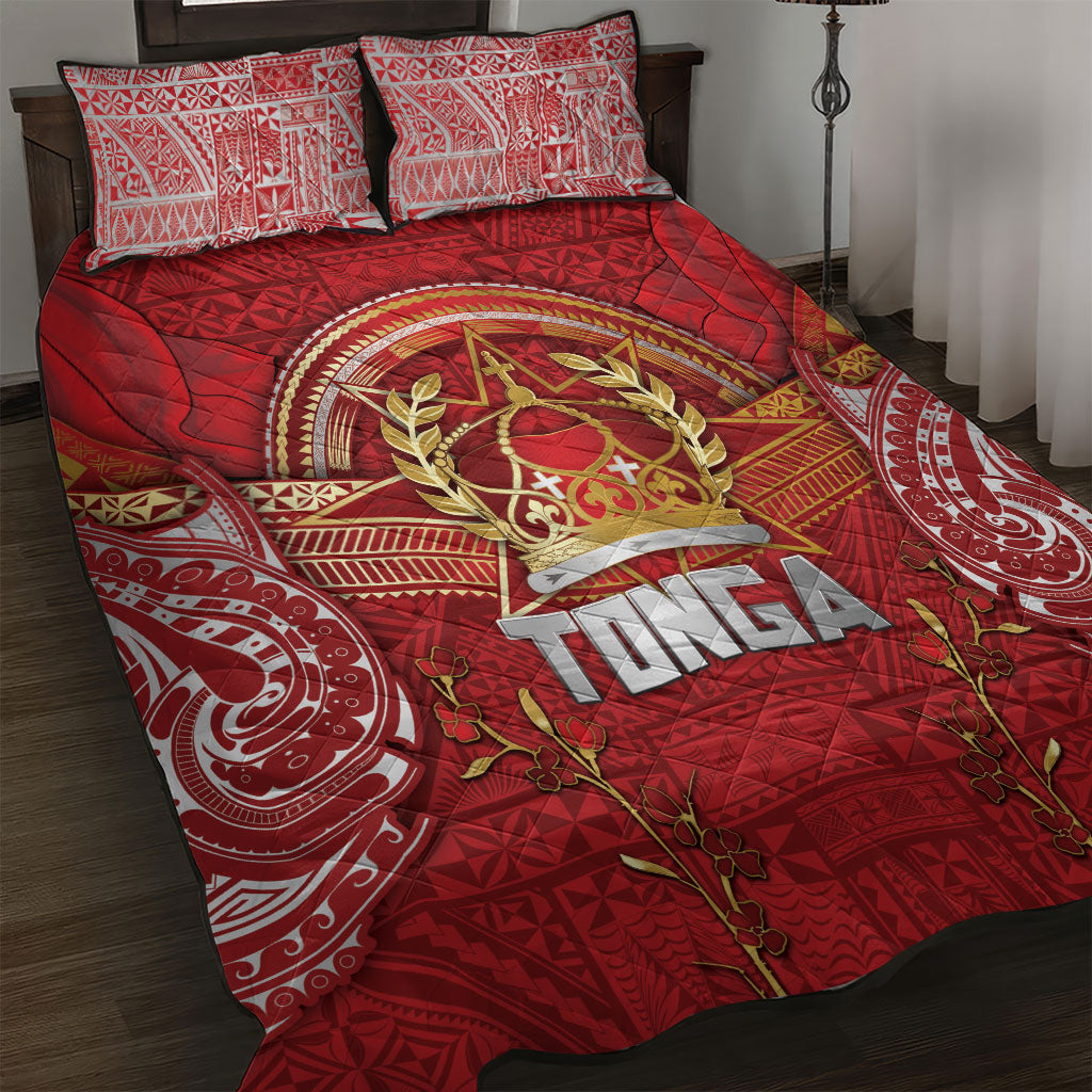 Tonga King's Birthday Quilt Bed Set Gold Royal Crown Tribal Patterns