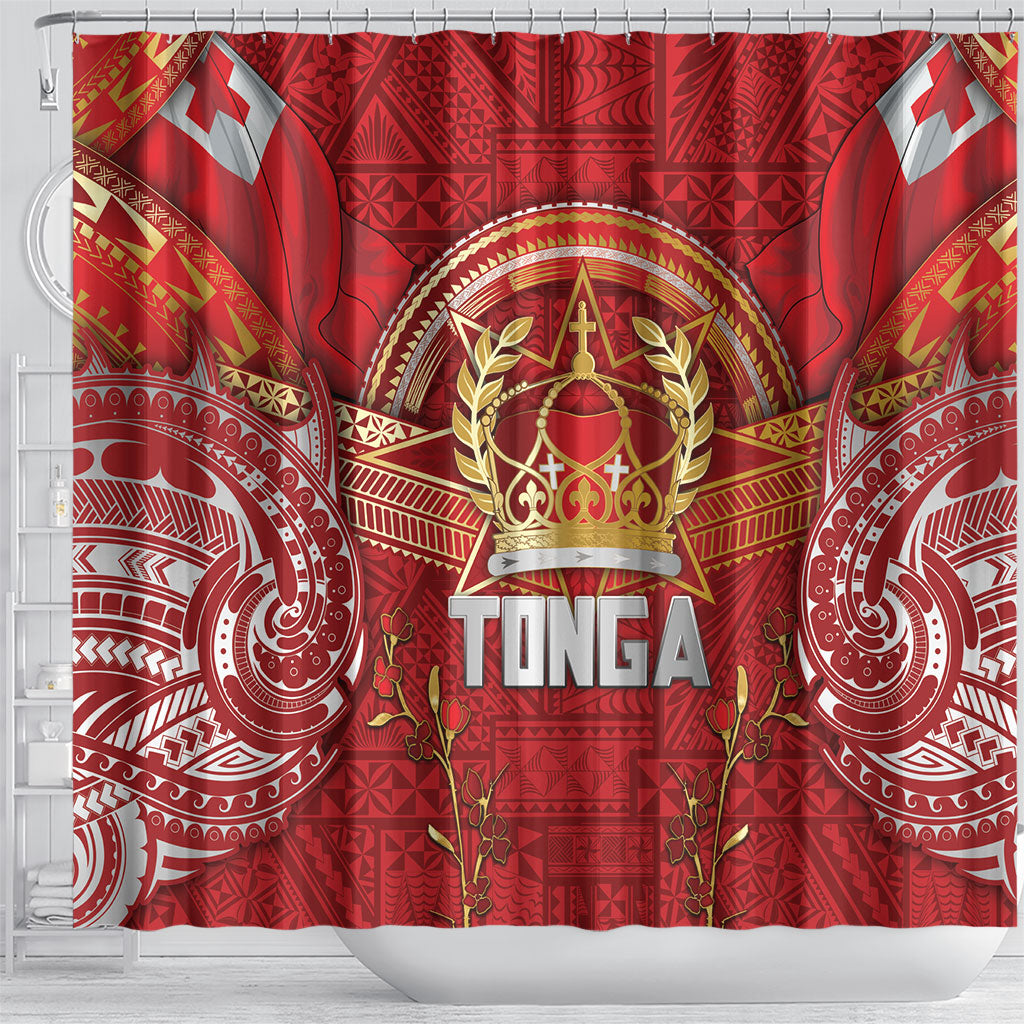 Tonga King's Birthday Shower Curtain Gold Royal Crown Tribal Patterns