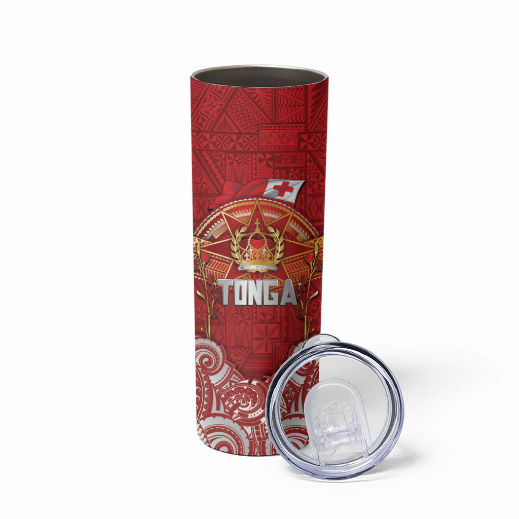 Tonga King's Birthday Skinny Tumbler Gold Royal Crown Tribal Patterns