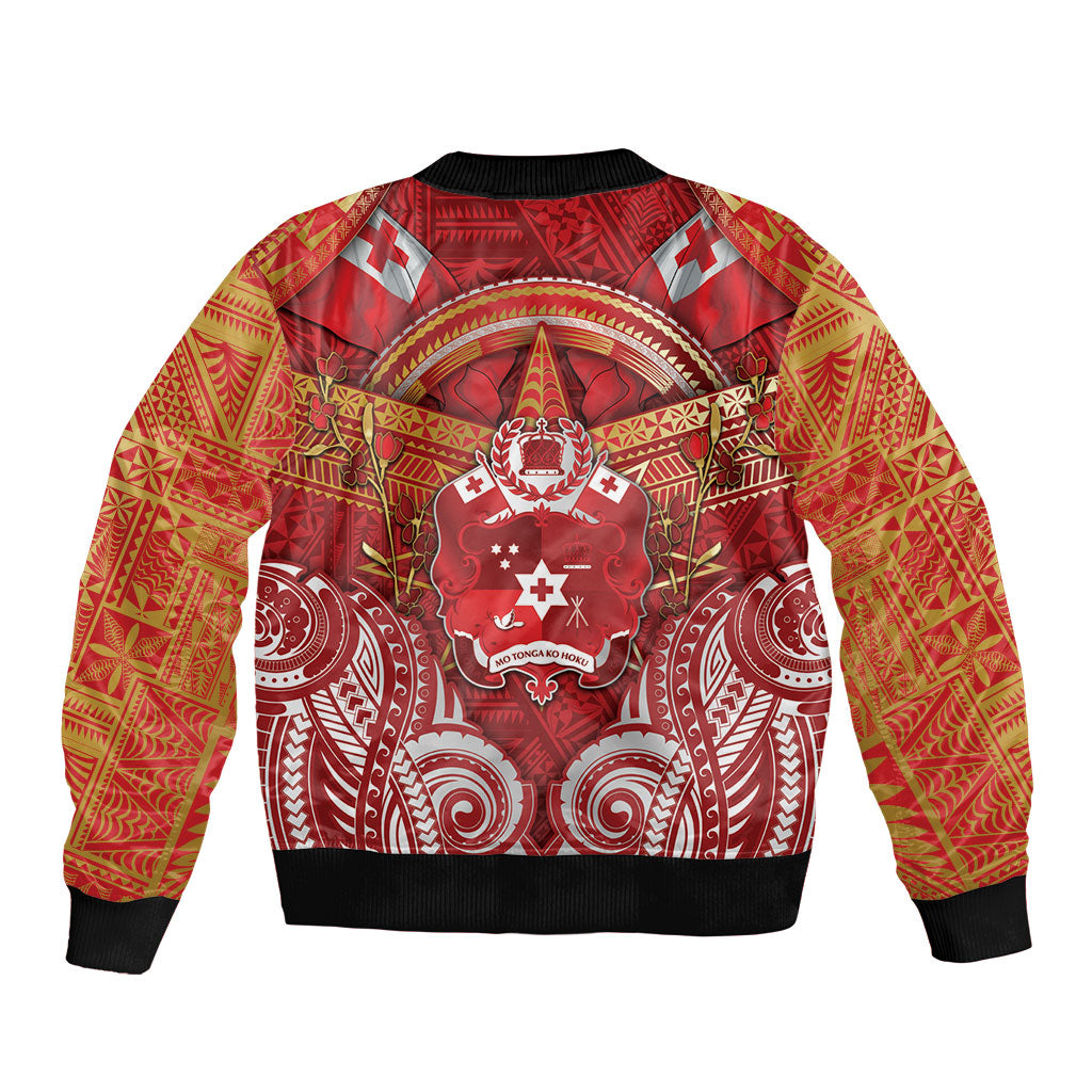 Tonga King's Birthday Sleeve Zip Bomber Jacket Gold Royal Crown Tribal Patterns