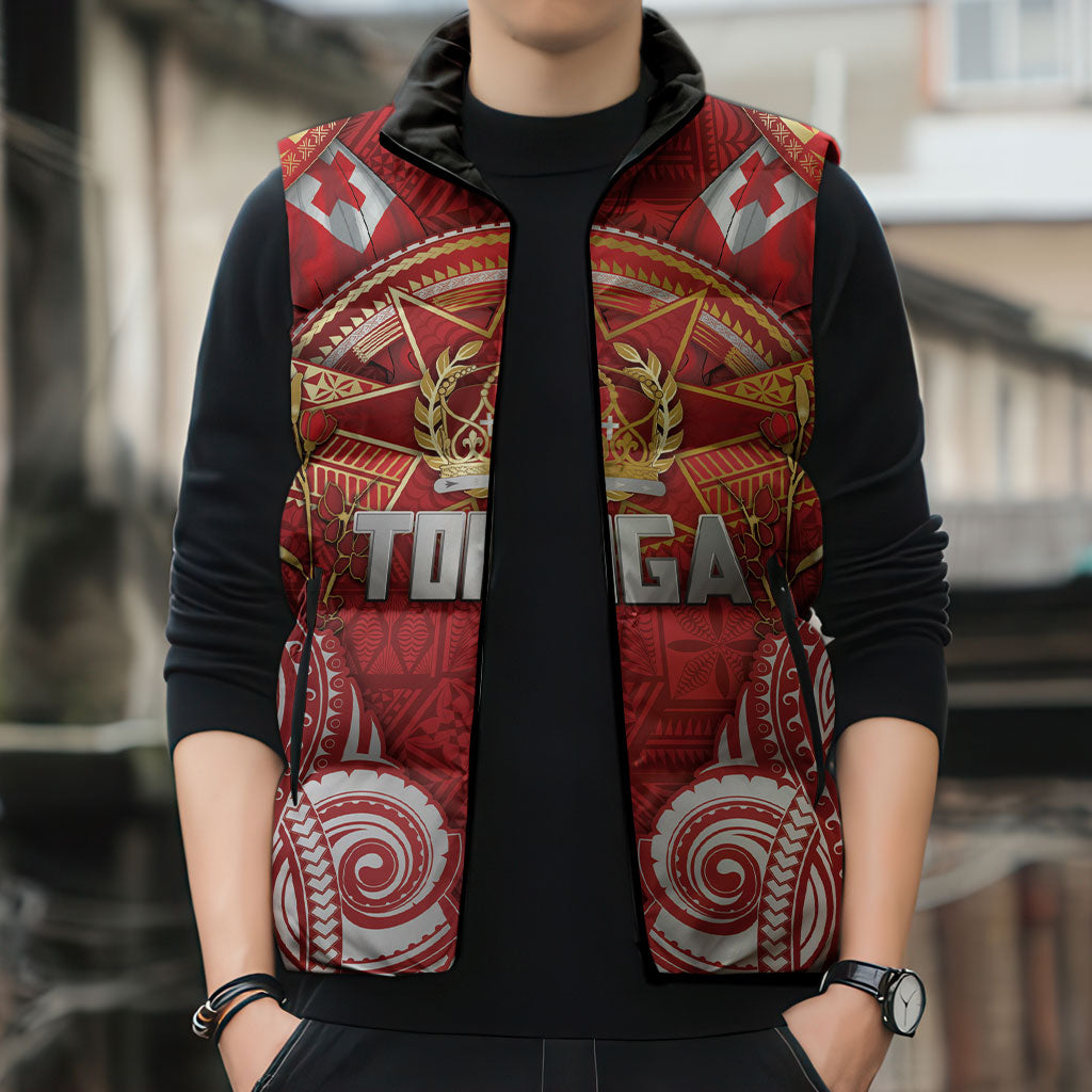Tonga King's Birthday Sleeveless Puffer Jacket Gold Royal Crown Tribal Patterns