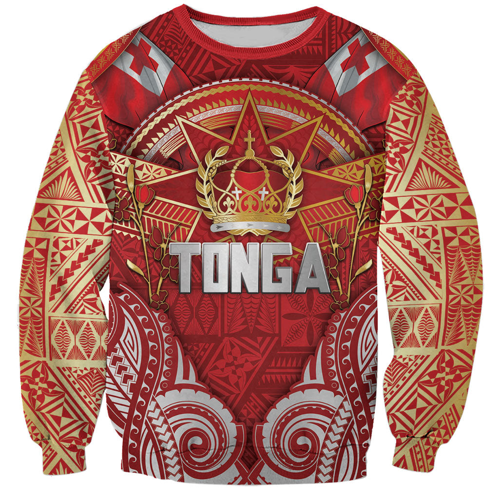 Tonga King's Birthday Sweatshirt Gold Royal Crown Tribal Patterns