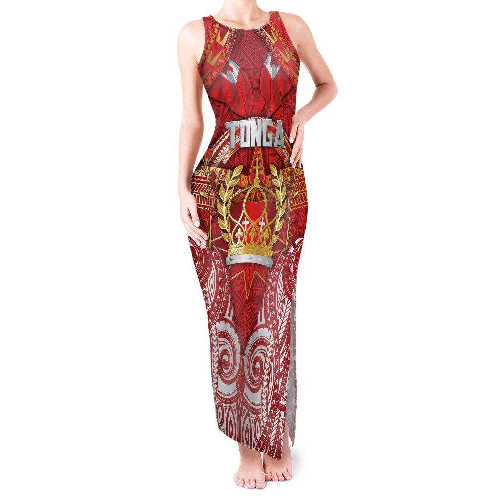 Tonga King's Birthday Tank Maxi Dress Gold Royal Crown Tribal Patterns DT05 Women Red - Polynesian Pride