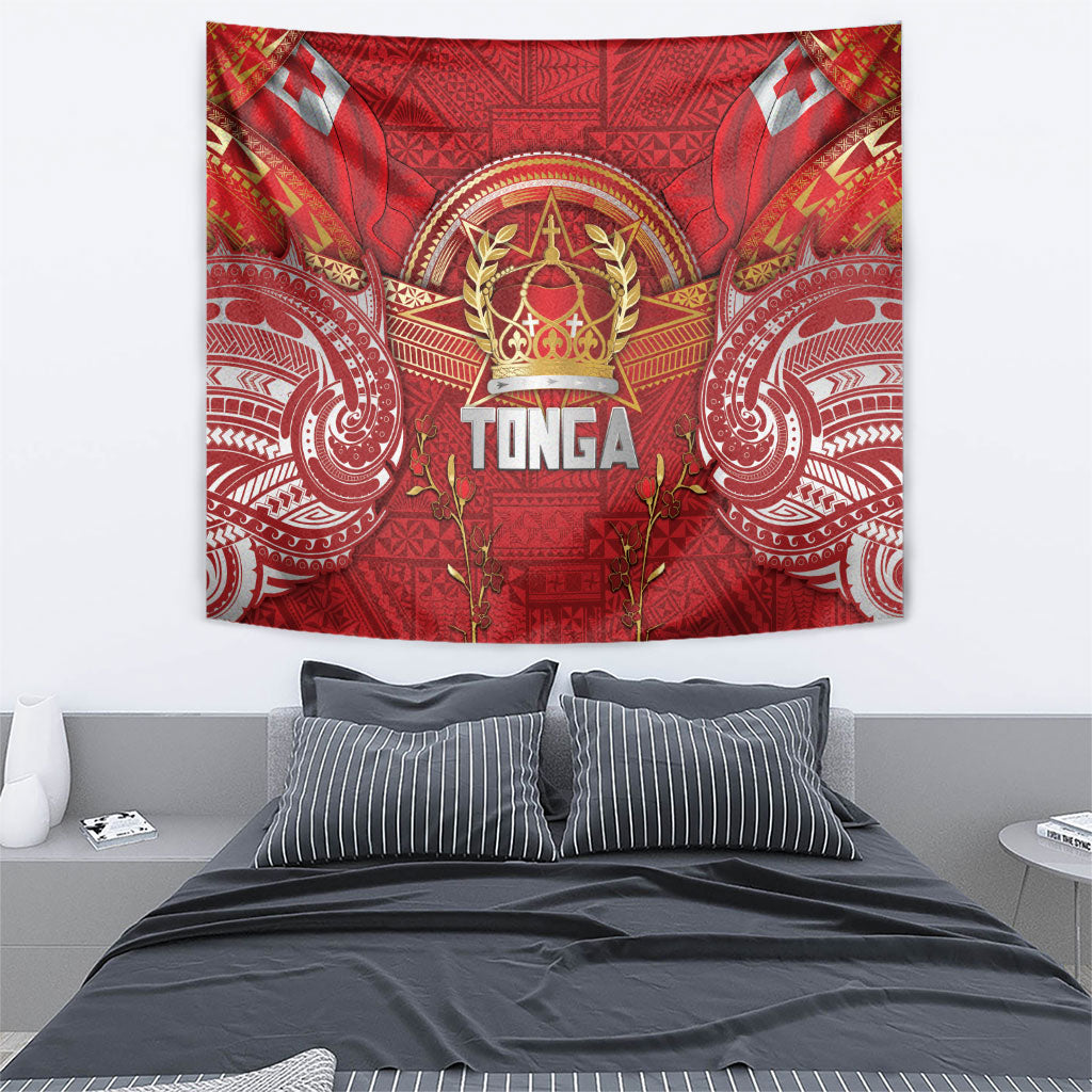 Tonga King's Birthday Tapestry Gold Royal Crown Tribal Patterns