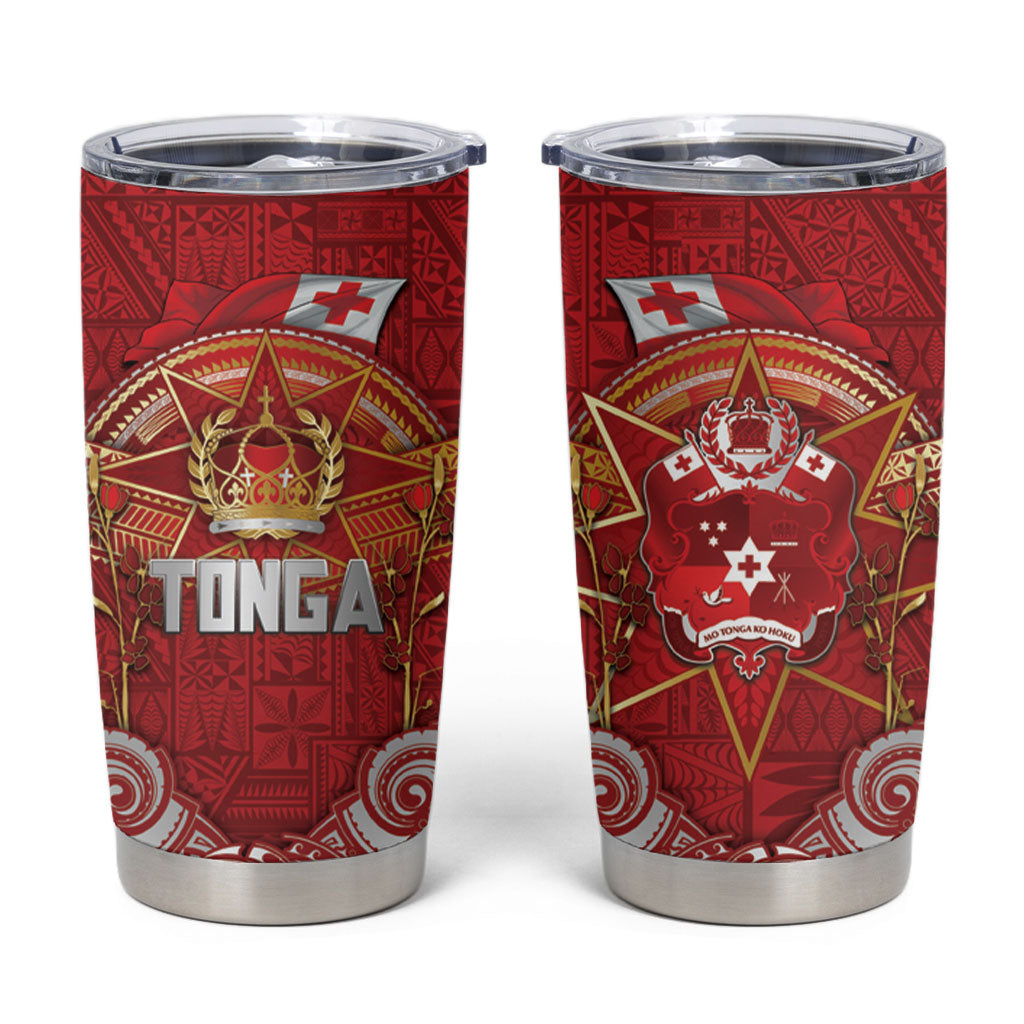 Tonga King's Birthday Tumbler Cup Gold Royal Crown Tribal Patterns