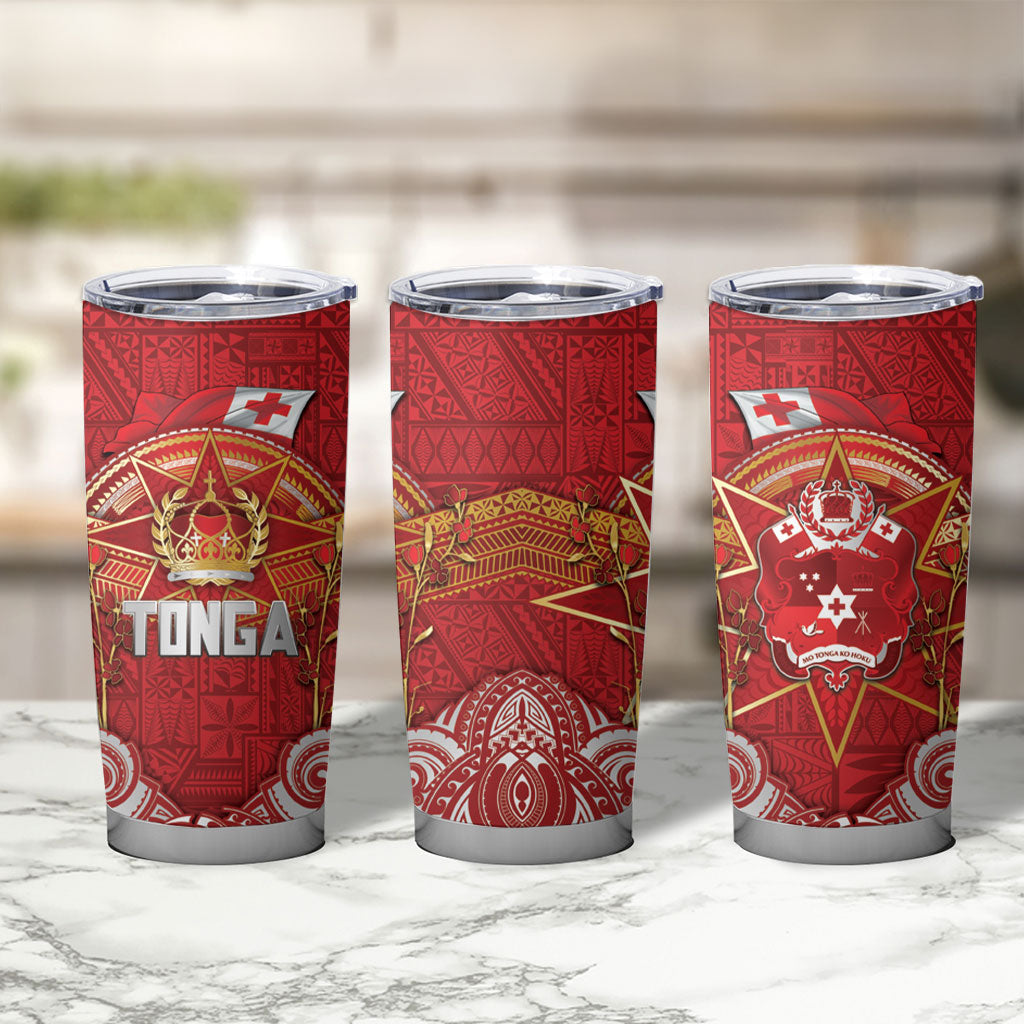 Tonga King's Birthday Tumbler Cup Gold Royal Crown Tribal Patterns