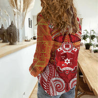 Tonga King's Birthday Women Casual Shirt Gold Royal Crown Tribal Patterns