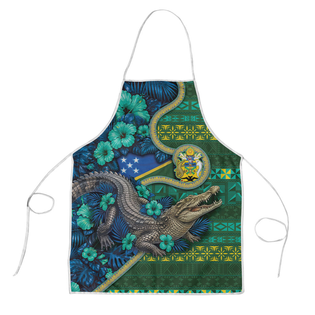 Solomon Islands Independence Day Apron Crocodile Hibiscus Tribal Pattern DT05 Green - Polynesian Pride