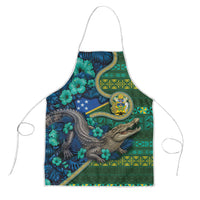 Solomon Islands Independence Day Apron Crocodile Hibiscus Tribal Pattern DT05 Green - Polynesian Pride
