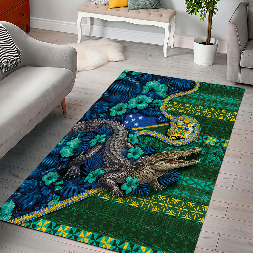 Solomon Islands Independence Day Area Rug Crocodile Hibiscus Tribal Pattern DT05 - Polynesian Pride