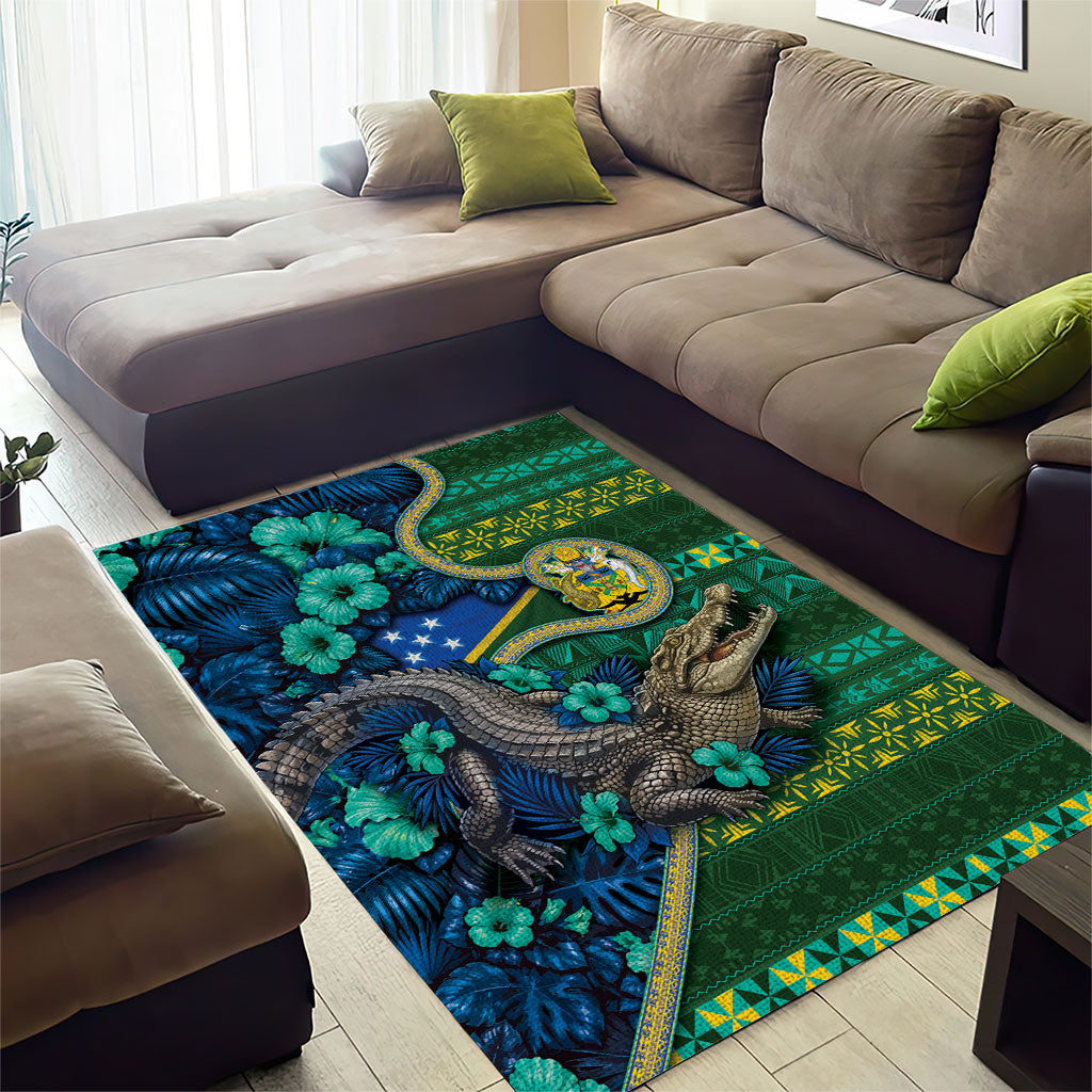 Solomon Islands Independence Day Area Rug Crocodile Hibiscus Tribal Pattern DT05 - Polynesian Pride