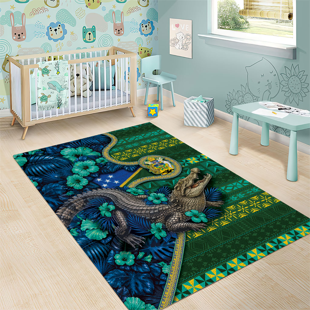 Solomon Islands Independence Day Area Rug Crocodile Hibiscus Tribal Pattern DT05 - Polynesian Pride