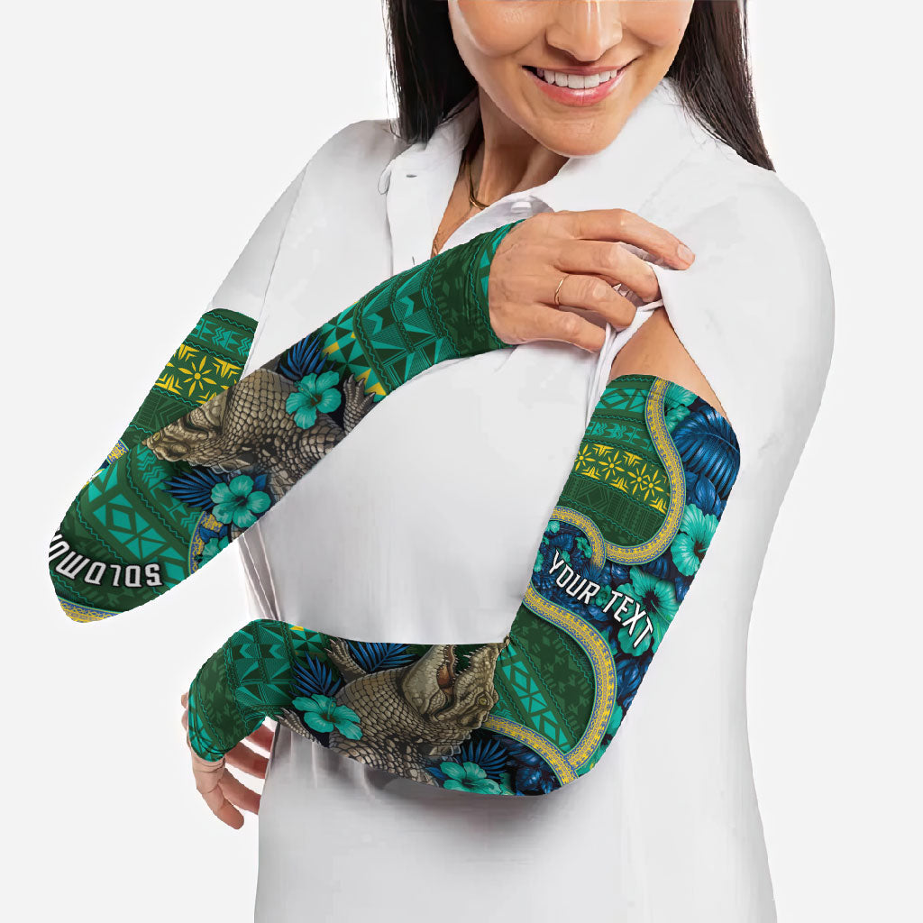 Personalised Solomon Islands Independence Day Arm Sleeves Crocodile Hibiscus Tribal Pattern DT05 - Polynesian Pride