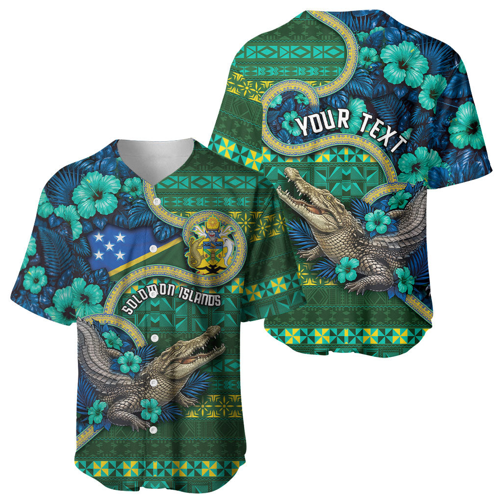 Personalised Solomon Islands Independence Day Baseball Jersey Crocodile Hibiscus Tribal Pattern DT05 - Polynesian Pride