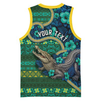 Personalised Solomon Islands Independence Day Basketball Jersey Crocodile Hibiscus Tribal Pattern DT05 - Polynesian Pride