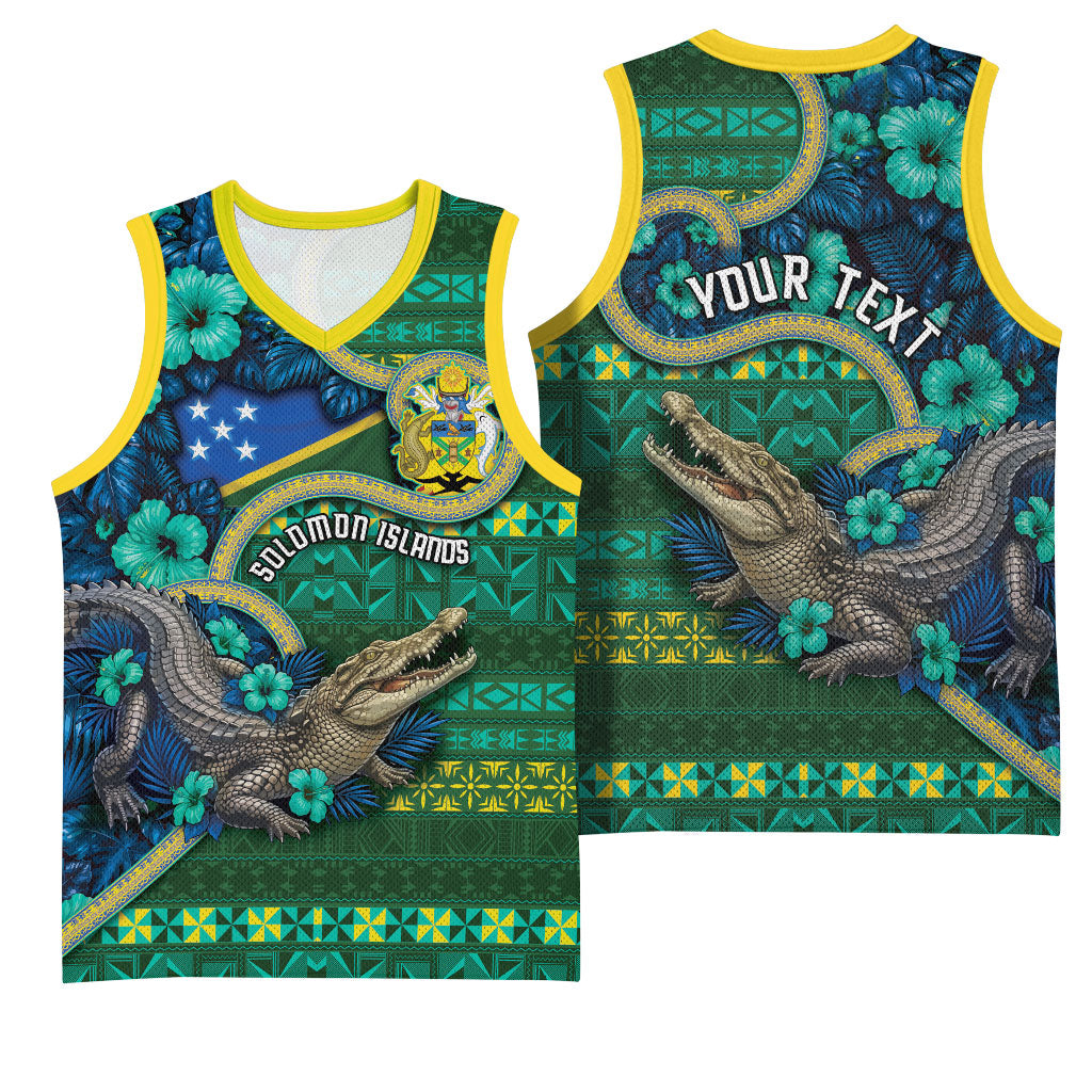 Personalised Solomon Islands Independence Day Basketball Jersey Crocodile Hibiscus Tribal Pattern DT05 - Polynesian Pride