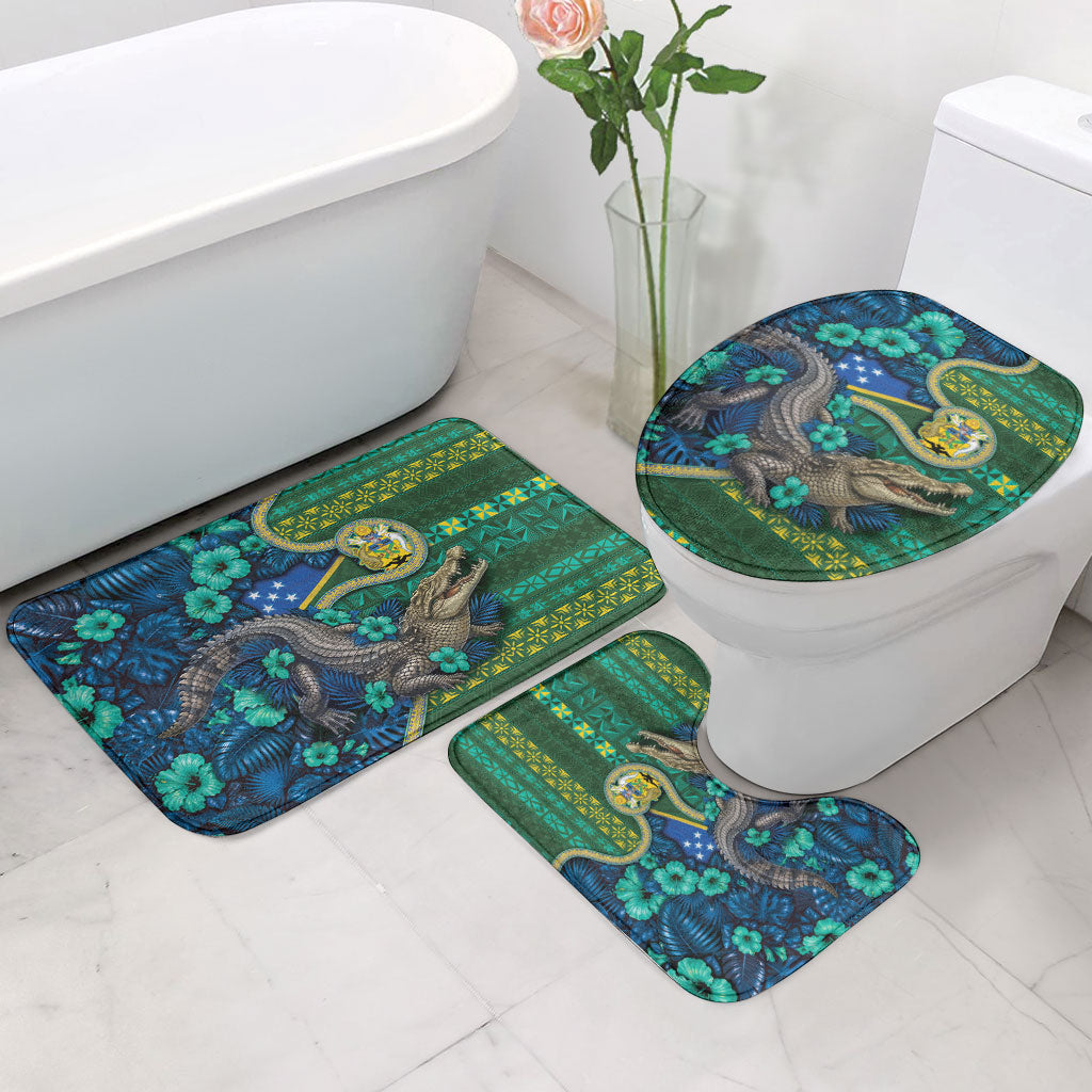 Solomon Islands Independence Day Bathroom Set Crocodile Hibiscus Tribal Pattern DT05 - Polynesian Pride