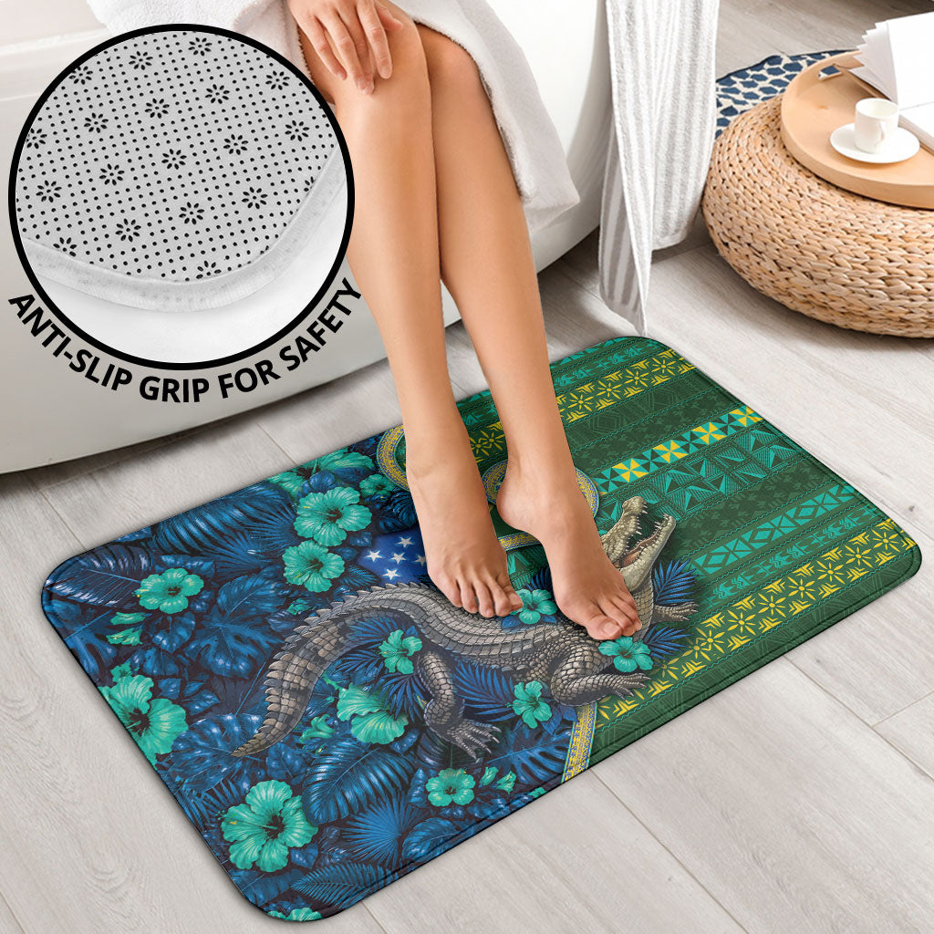 Solomon Islands Independence Day Bathroom Set Crocodile Hibiscus Tribal Pattern DT05 - Polynesian Pride