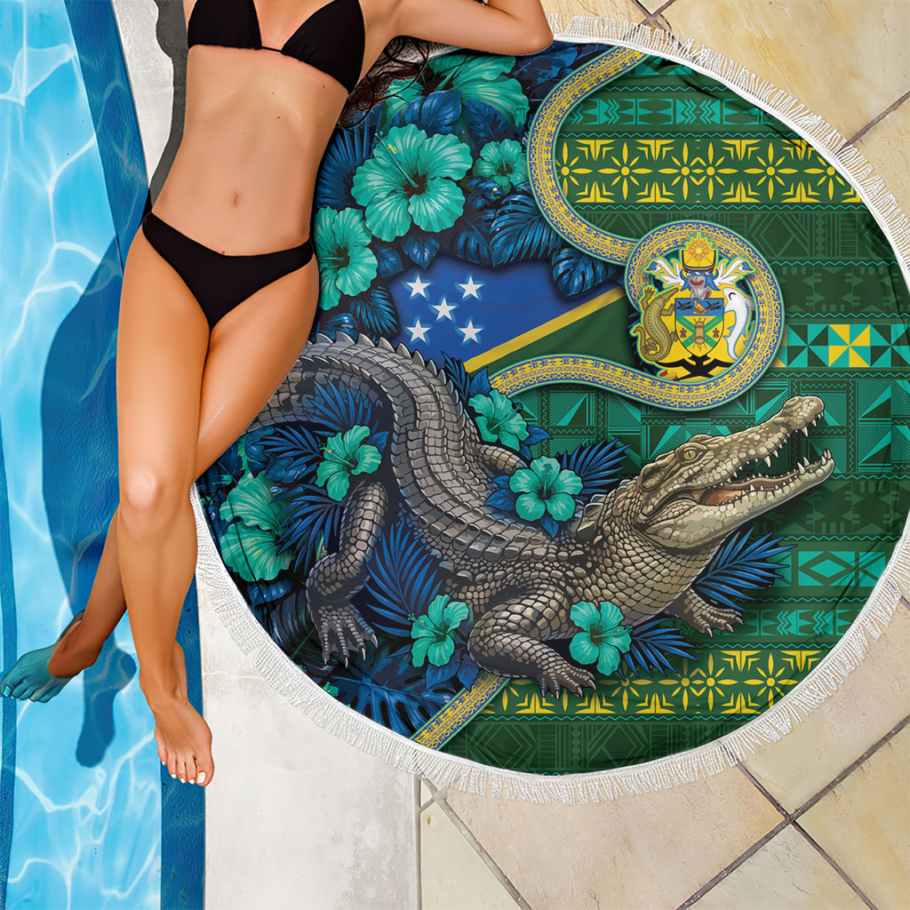 Solomon Islands Independence Day Beach Blanket Crocodile Hibiscus Tribal Pattern DT05 - Polynesian Pride