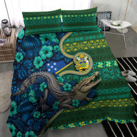 Solomon Islands Independence Day Bedding Set Crocodile Hibiscus Tribal Pattern DT05 - Polynesian Pride