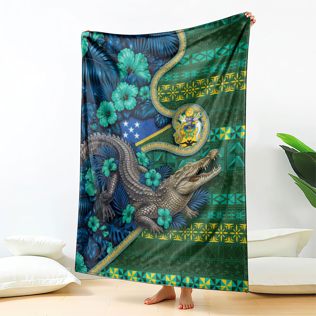 Solomon Islands Independence Day Blanket Crocodile Hibiscus Tribal Pattern DT05 - Polynesian Pride