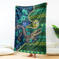 Solomon Islands Independence Day Blanket Crocodile Hibiscus Tribal Pattern DT05 - Polynesian Pride