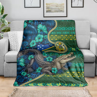 Solomon Islands Independence Day Blanket Crocodile Hibiscus Tribal Pattern DT05 - Polynesian Pride