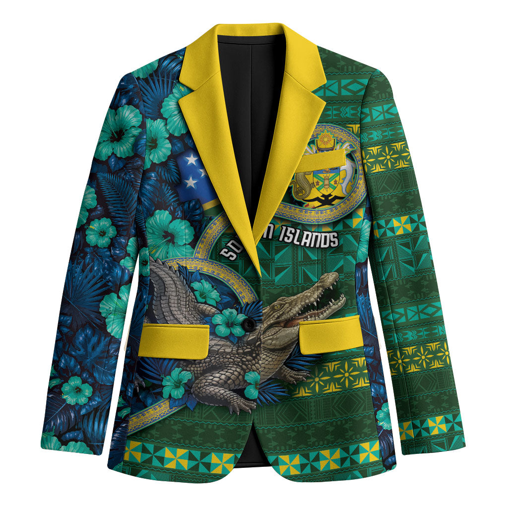 Personalised Solomon Islands Independence Day Blazer Crocodile Hibiscus Tribal Pattern DT05 Unisex Green - Polynesian Pride