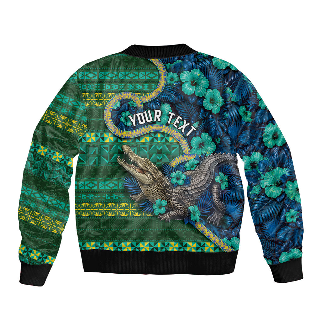 Personalised Solomon Islands Independence Day Bomber Jacket Crocodile Hibiscus Tribal Pattern DT05 - Polynesian Pride