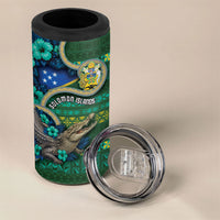 Personalised Solomon Islands Independence Day 4 in 1 Can Cooler Tumbler Crocodile Hibiscus Tribal Pattern DT05 - Polynesian Pride