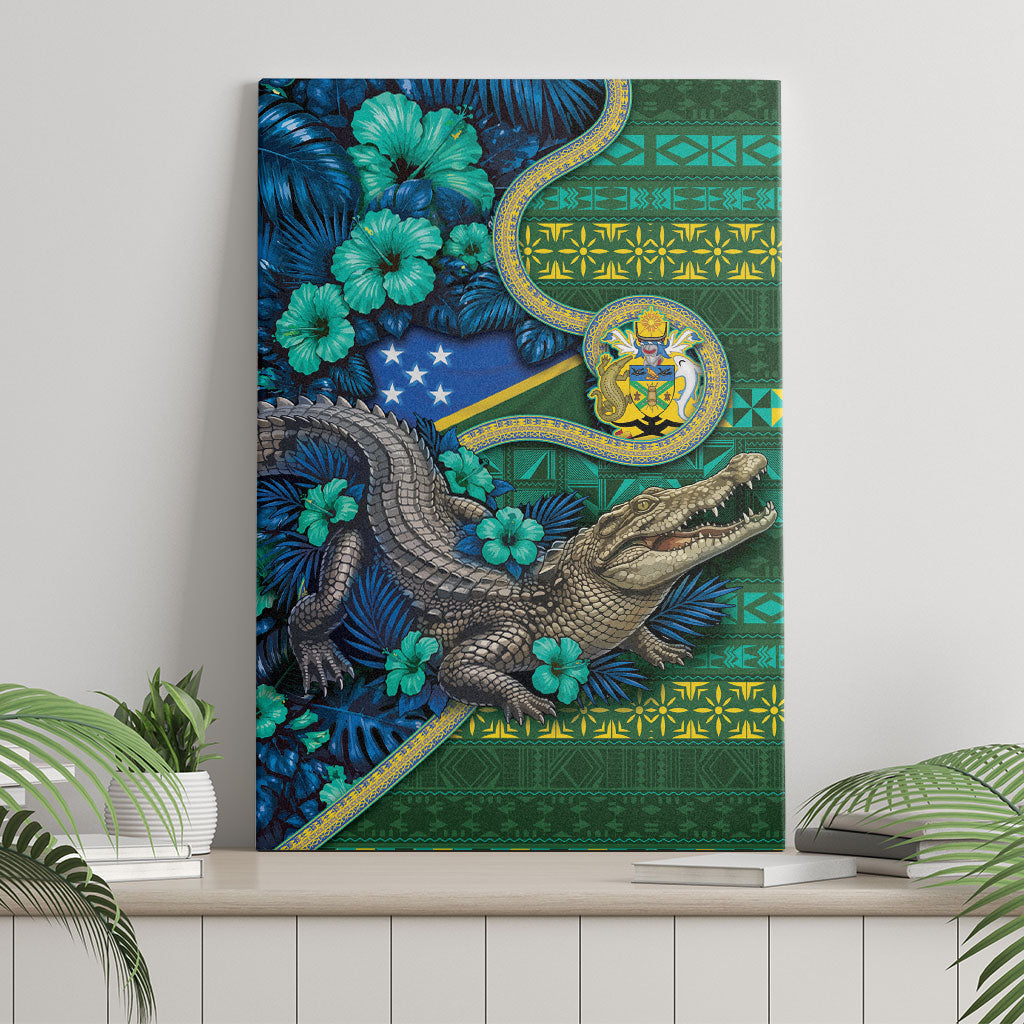 Solomon Islands Independence Day Canvas Wall Art Crocodile Hibiscus Tribal Pattern DT05 - Polynesian Pride