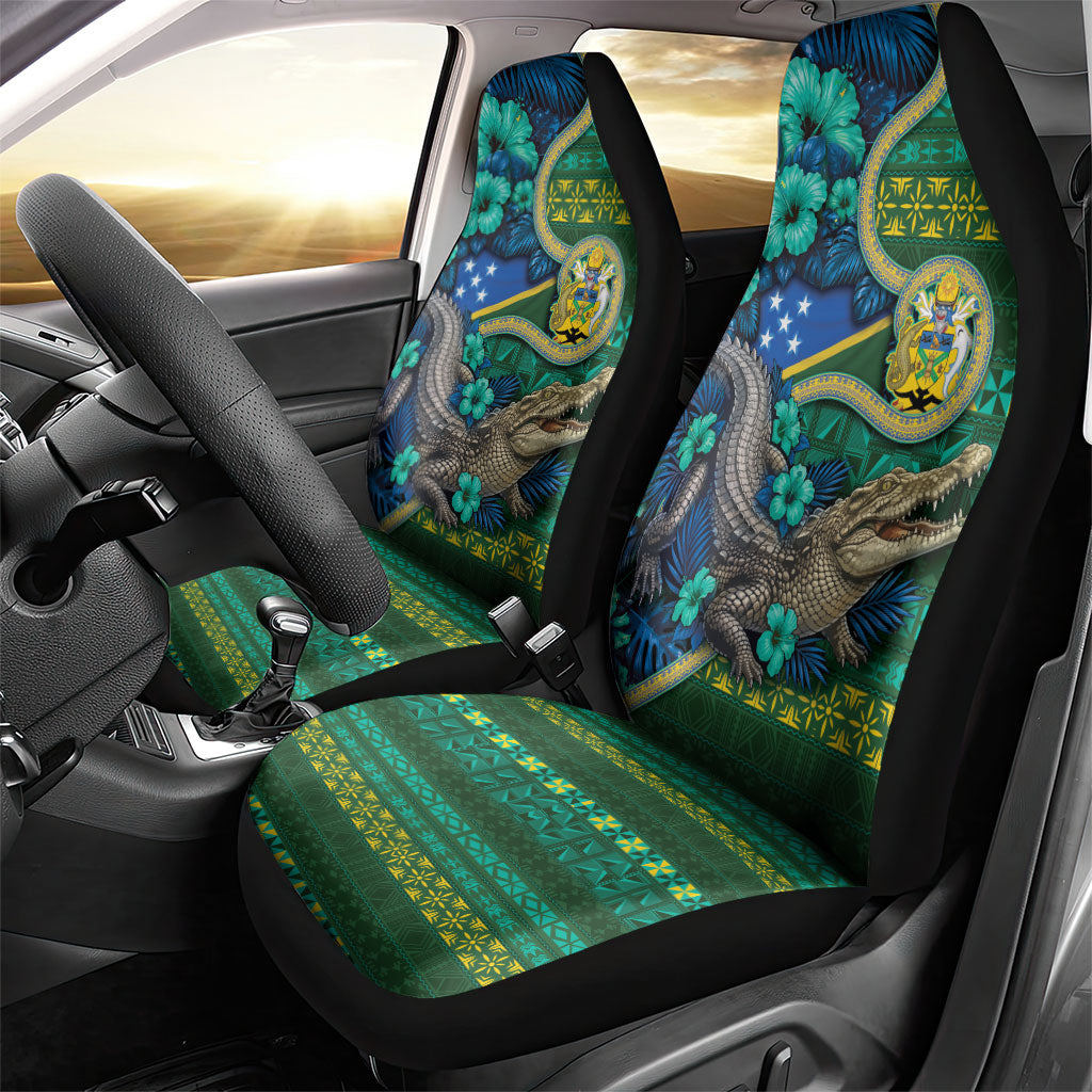 Solomon Islands Independence Day Car Seat Cover Crocodile Hibiscus Tribal Pattern DT05 - Polynesian Pride