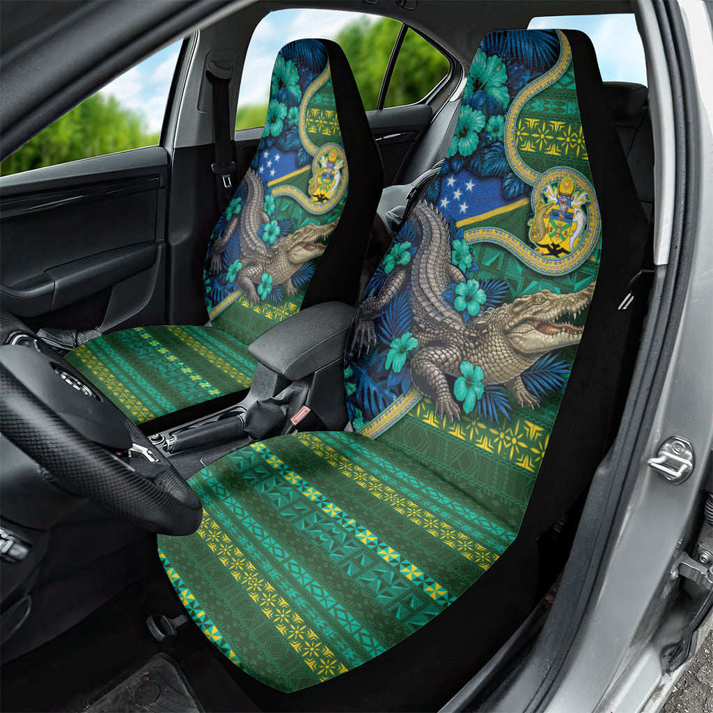 Solomon Islands Independence Day Car Seat Cover Crocodile Hibiscus Tribal Pattern DT05 - Polynesian Pride