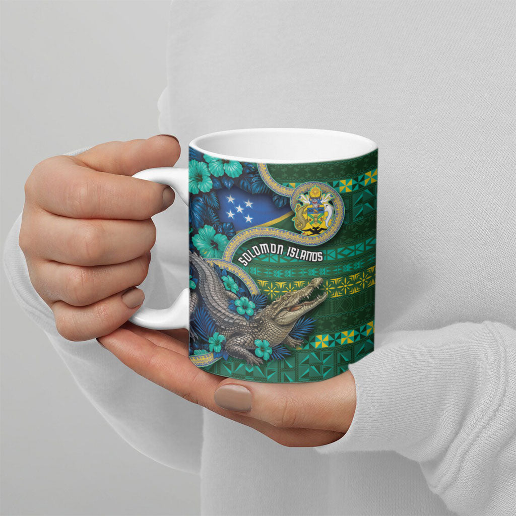 Personalised Solomon Islands Independence Day Ceramic Mug Crocodile Hibiscus Tribal Pattern DT05 - Polynesian Pride